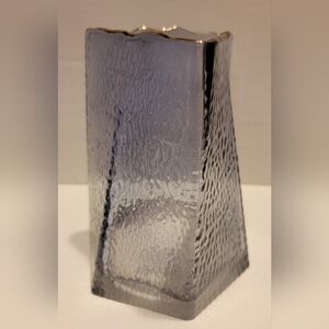 Cleat Textured Glass 6" Vase Rippled Gold Rim Hexagonal Base Triangular Opening